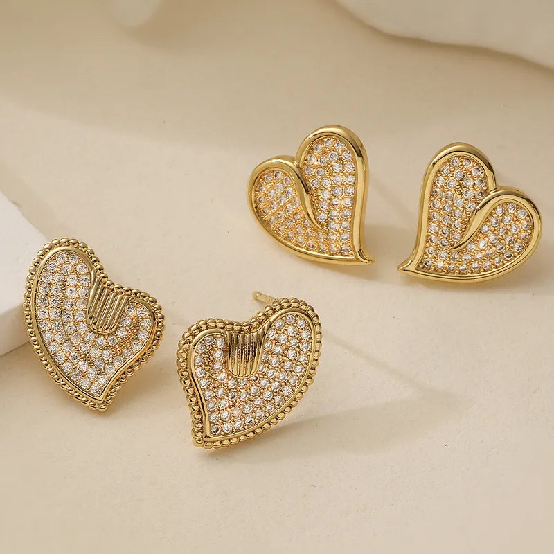 Popular Unique Personality Copper Plated 18K Gold Zircon Heart Shaped Earrings Women Luxury Vintage High End Ear Jewelry