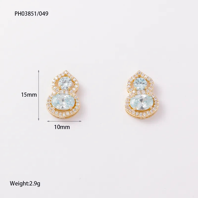Real Gold Plated Diamond-Studded Brushed Earrings Square Heart Zircon Stud Earrings Copper Plated With 14K Real Gold Water Plating