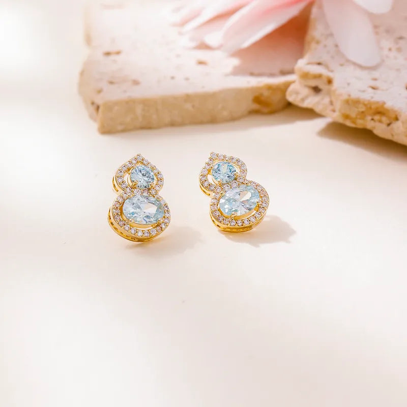Real Gold Plated Diamond-Studded Brushed Earrings Square Heart Zircon Stud Earrings Copper Plated With 14K Real Gold Water Plating