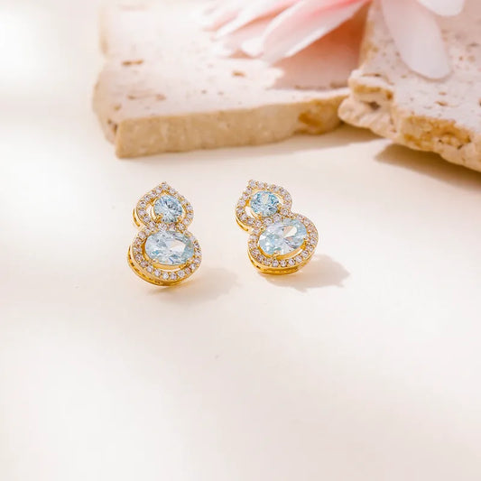 Real Gold Plated Diamond-Studded Brushed Earrings Square Heart Zircon Stud Earrings Copper Plated With 14K Real Gold Water Plating