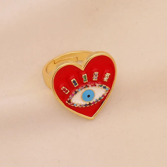 Red Lipstick Moon And Star Ring For Women Adjustable Size Vacuum Plated 18K Gold Romantic Cute Glowing Oil Drop Design Wedding Ring