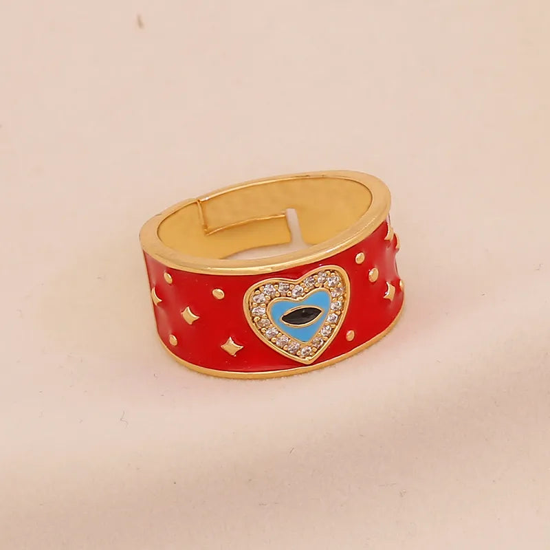 Red Lipstick Moon And Star Ring For Women Adjustable Size Vacuum Plated 18K Gold Romantic Cute Glowing Oil Drop Design Wedding Ring