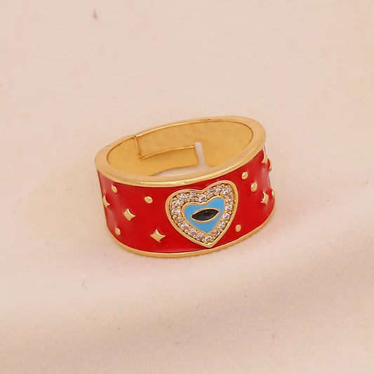 Red Lipstick Moon And Star Ring For Women Adjustable Size Vacuum Plated 18K Gold Romantic Cute Glowing Oil Drop Design Wedding Ring