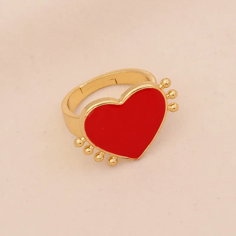 Red Lipstick Moon And Star Ring For Women Adjustable Size Vacuum Plated 18K Gold Romantic Cute Glowing Oil Drop Design Wedding Ring