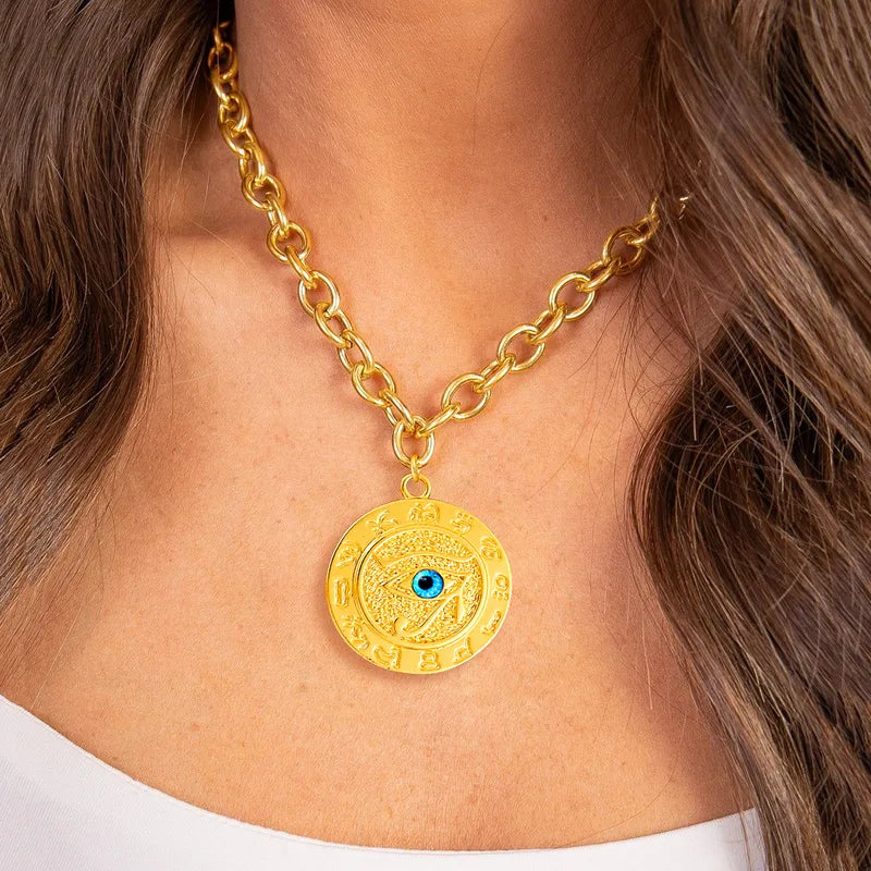 Retro Artistic Horus Eye Pendant Necklace Stainless Steel Chain Casual Daily Wear Gold/Silver For Women Fashionable Jewelry