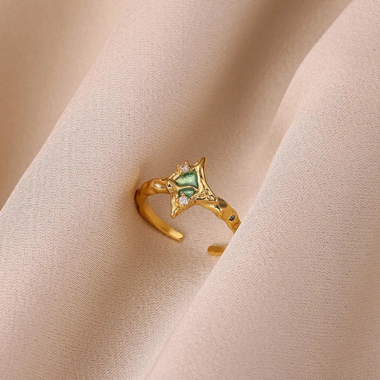 Retro Cool Style Magma Drop Oil Ring Ins Personality Luxury Versatile Stackable Zirconia Index Finger Ring For Women Copper Material Heart Pattern