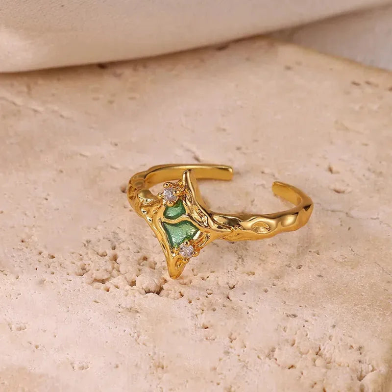 Retro Cool Style Magma Drop Oil Ring Ins Personality Luxury Versatile Stackable Zirconia Index Finger Ring For Women Copper Material Heart Pattern