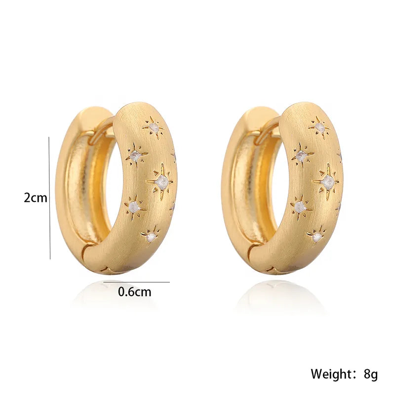 Retro Copper Plated 18K Gold Zircon Eight-pointed Star Women's Versatile Earrings Hot Selling Elegant