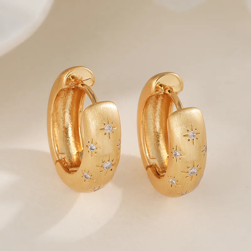 Retro Copper Plated 18K Gold Zircon Eight-pointed Star Women's Versatile Earrings Hot Selling Elegant