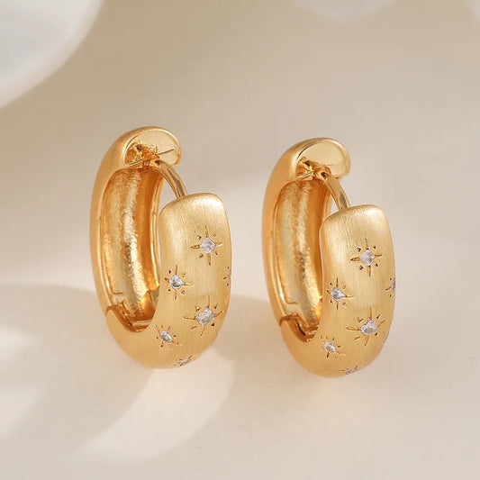 Retro Copper Plated 18K Gold Zircon Eight-pointed Star Women's Versatile Earrings Hot Selling Elegant