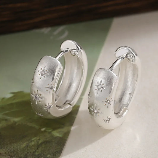 Retro Copper Plated 18K Gold Zircon Eight-pointed Star Women's Versatile Earrings Hot Selling Elegant