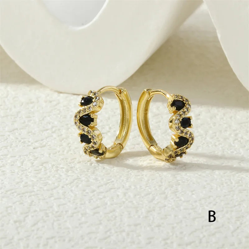 Retro Earrings Fashion Circle Luxury Blue Zircon Small Audience Geometric Pattern Copper