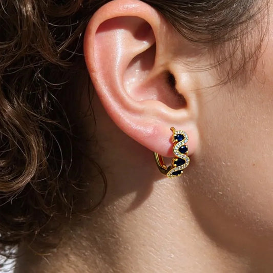 Retro Earrings Fashion Circle Luxury Blue Zircon Small Audience Geometric Pattern Copper