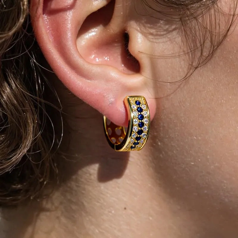 Retro Earrings Fashion Circle Luxury Blue Zircon Small Audience Geometric Pattern Copper