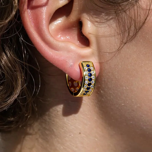 Retro Earrings Fashion Circle Luxury Blue Zircon Small Audience Geometric Pattern Copper