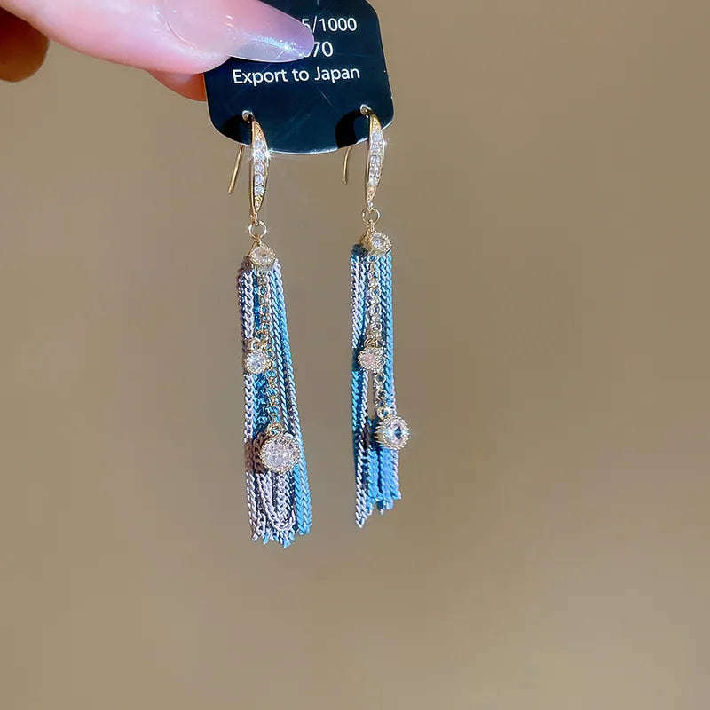 Retro Fringed Earrings With Zircon Chain Fashionable Personality Jewelry Design For Office And Parties