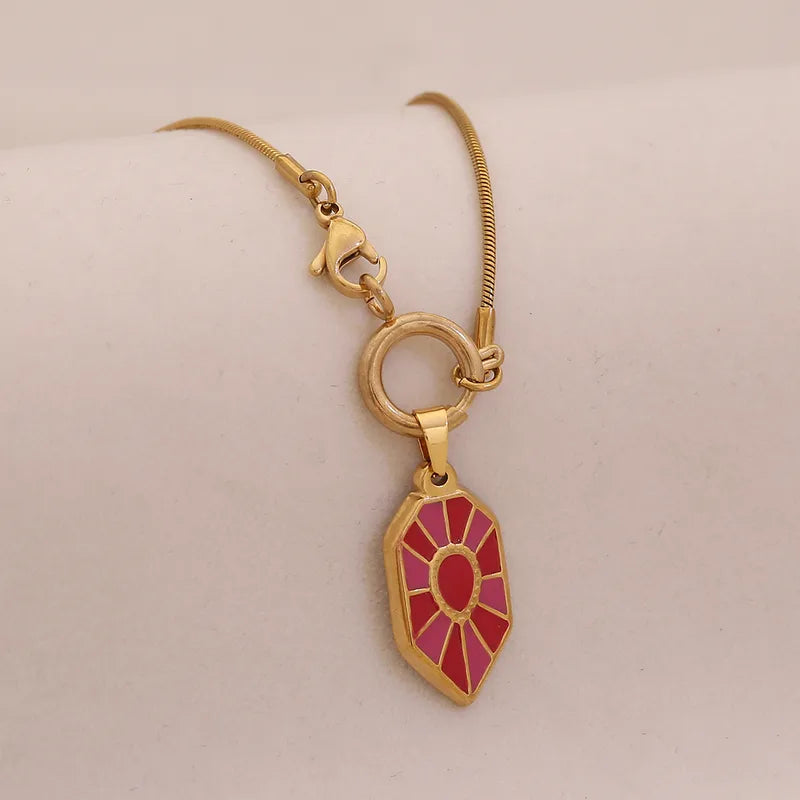 Retro Hexagonal Pendant Necklace Stainless Steel DIY Drop Oil Personalized Jewelry Elegant Luxury Romantic Cable Chain Lobster Clasp