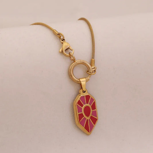 Retro Hexagonal Pendant Necklace Stainless Steel DIY Drop Oil Personalized Jewelry Elegant Luxury Romantic Cable Chain Lobster Clasp