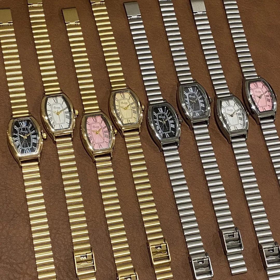 Retro Luxury Bamboo Steel Band Women's Quartz Watch Vintage Barrel Shape Wristwatch For Office Commuting Elegant Timepiece