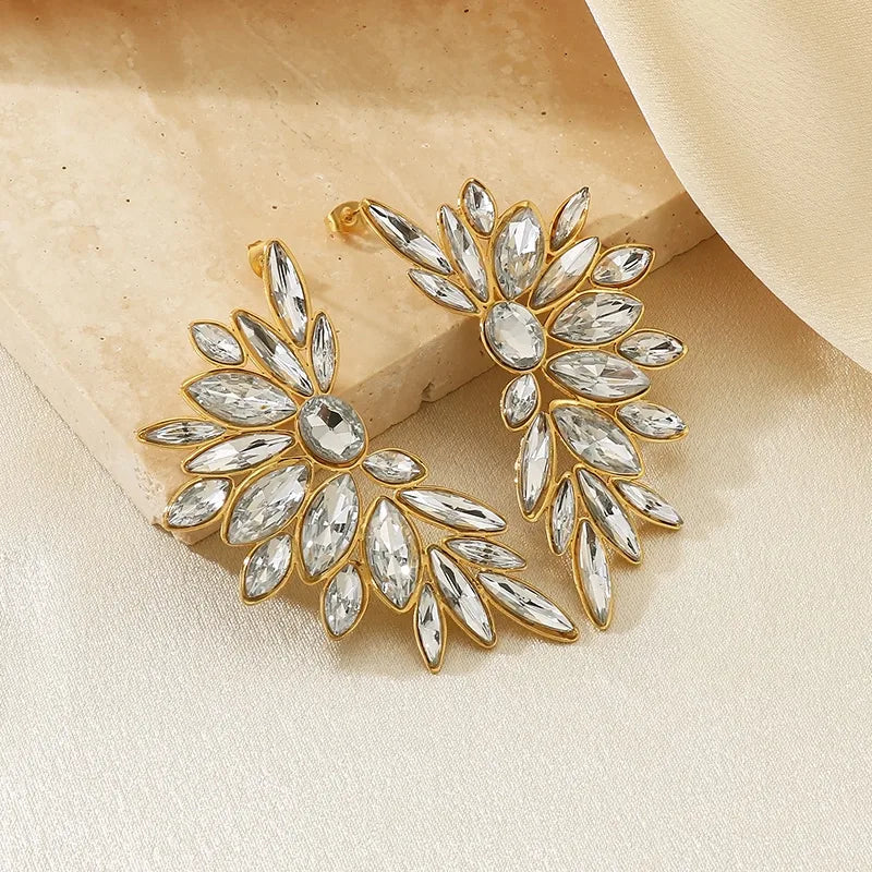 Retro Luxury Stainless Steel Earrings Women Full Drill Floral Waterdrop Fashion Small Audience Geometric Pattern Vacuum Plating