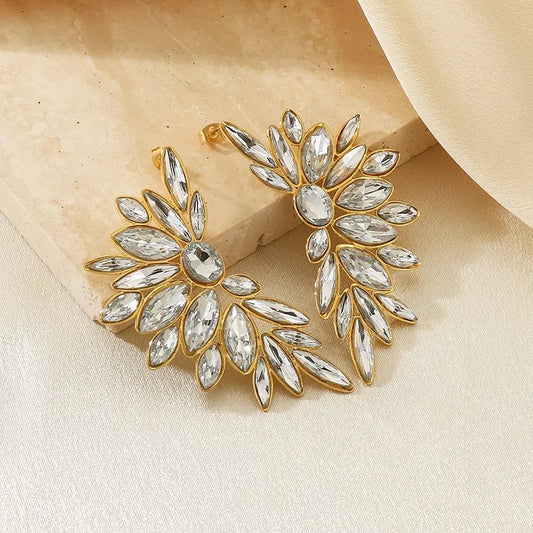 Retro Luxury Stainless Steel Earrings Women Full Drill Floral Waterdrop Fashion Small Audience Geometric Pattern Vacuum Plating