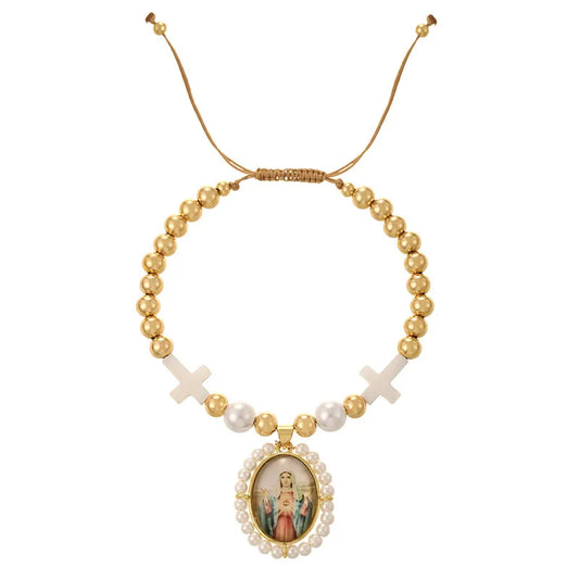 Retro Personality DIY Oval Cross Mother Pendant Necklace Bracelet Jewelry Crystal Beads Cross Design Ins Style For Women