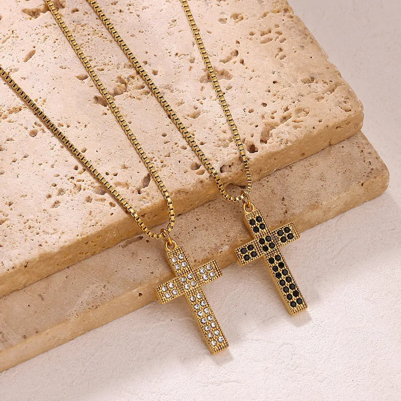Retro Punk Cross Pendant Necklace Titanium Steel Clavicle Chain Zirconia Styling Personalized Unisex Cross Design Necklace