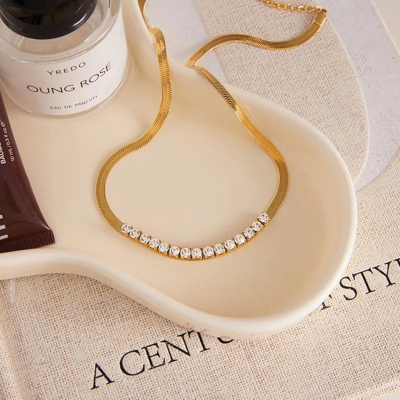 Rhinestone 304 Stainless Steel Necklace Accessories For Women 18k Gold Plated Jewelry Design Clavicle Chain Square Vacuum Plating