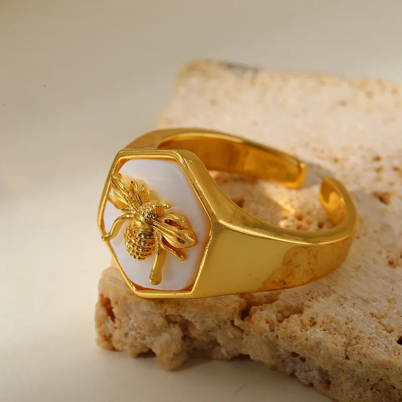 Romantic Adjustable Size 18K Gold Bee Open Ring Stainless Steel High End Elegant Fashionable For Party Date Selfie Holiday