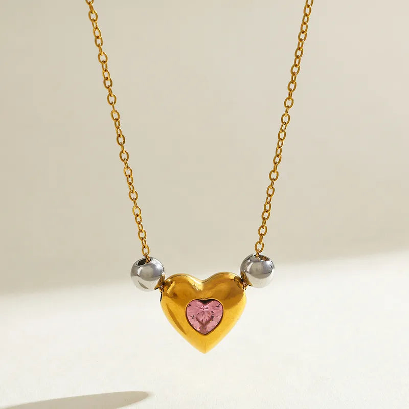 Romantic Luxury 18K Gold Plated Stainless Steel Zircon Heart Pendant Necklace Casual Women's Style Commute Design Weekend Indoor Daily Holiday