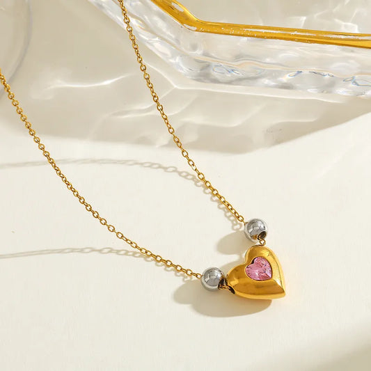 Romantic Luxury 18K Gold Plated Stainless Steel Zircon Heart Pendant Necklace Casual Women's Style Commute Design Weekend Indoor Daily Holiday