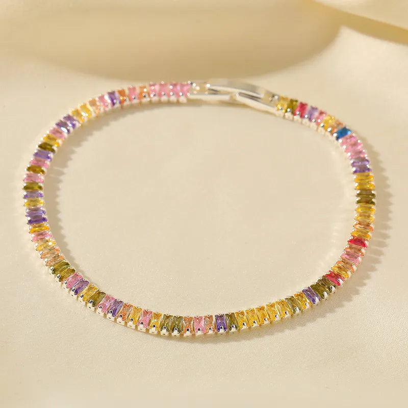 Romantic Luxury Copper Plated 14K Gold Embedded Zircon Colorful Full Diamond Bracelet Elegant Sexy Fashion Jewelry Accessory