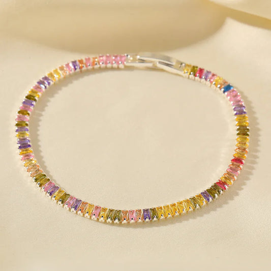 Romantic Luxury Copper Plated 14K Gold Embedded Zircon Colorful Full Diamond Bracelet Elegant Sexy Fashion Jewelry Accessory