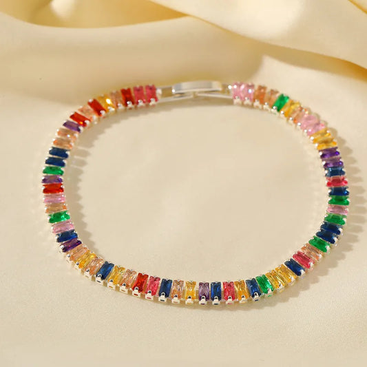 Romantic Luxury Copper Plated 14K Gold Embedded Zircon Colorful Full Diamond Bracelet Elegant Sexy Fashion Jewelry Accessory