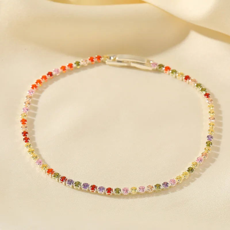 Romantic Luxury Copper Plated 14K Gold Embedded Zircon Colorful Full Diamond Bracelet Elegant Sexy Fashion Jewelry Accessory