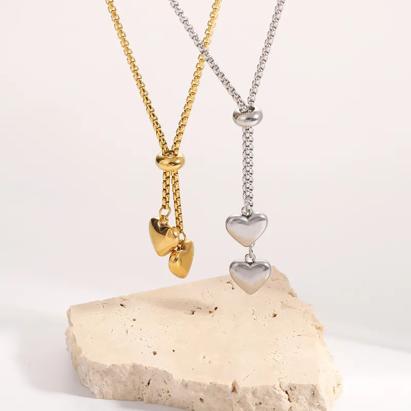 Rose Gold Stainless Steel Necklace Ladies Non-Fading Heart-Shaped Collarbone Chain Multi-Functional Jewelry Accessories