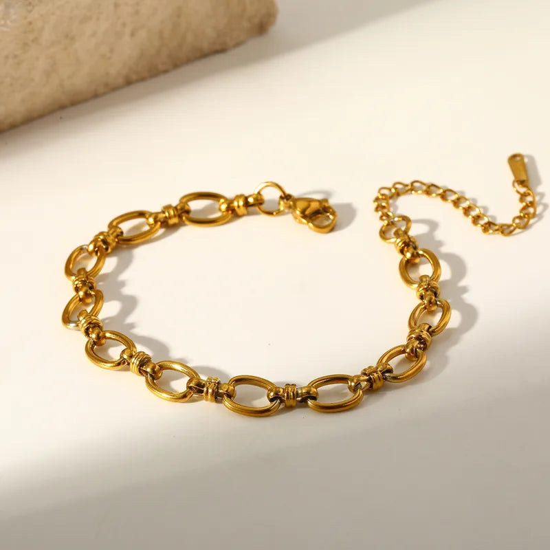 Round Flower Vacuum Plating (In Furnace) 304 Stainless Steel No Inlay Material Plated 18K Real Gold Lobster Clasp Handmade Chain Bracelet For Women