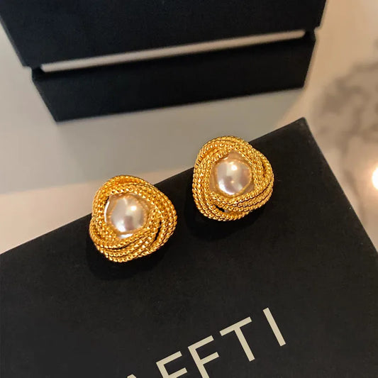 S925 Pure Silver Lace Pearl Earrings Women's Elegant Luxury Minimalist Hoops Jewelry Accessories Geometric Pattern French Vintage