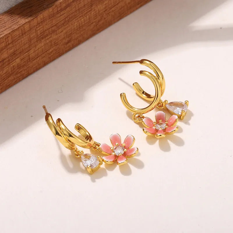 S925 Silver Needle Copper Embedded Zirconia 18K Gold Dipped Flower Earrings Women's Casual Fashion Jewelry Accessories