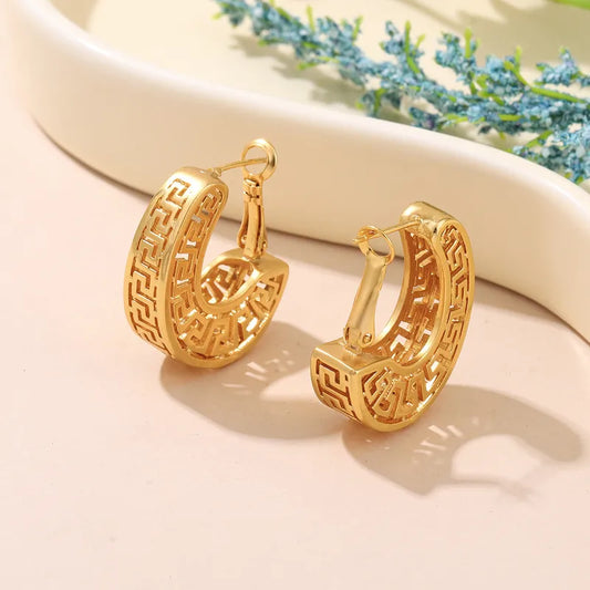S925 Silver Needle Copper Plated 18K Real Gold Hollow Vintage Style Earrings Geometric Pattern Wedding Evening Party Jewelry