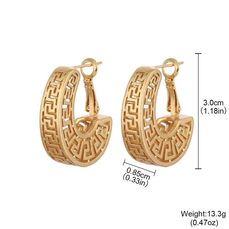 S925 Silver Needle Copper Plated 18K Real Gold Hollow Vintage Style Earrings Geometric Pattern Wedding Evening Party Jewelry