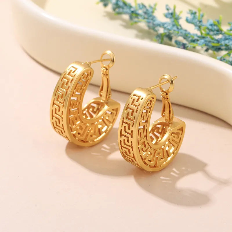 S925 Silver Needle Copper Plated 18K Real Gold Hollow Vintage Style Earrings Geometric Pattern Wedding Evening Party Jewelry