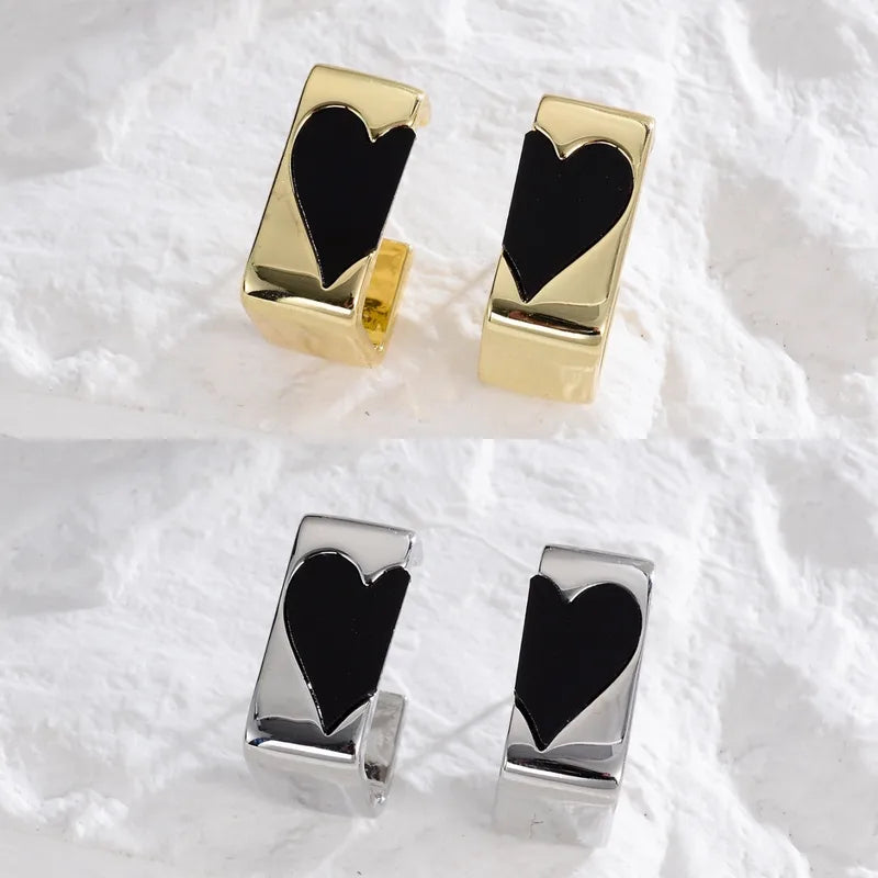 S925 Sterling Silver Needle Copper Plated 18K Gold Drop Oil Heart Shaped Earrings Elegant Simple Style For Casual Holiday Party Daily Use