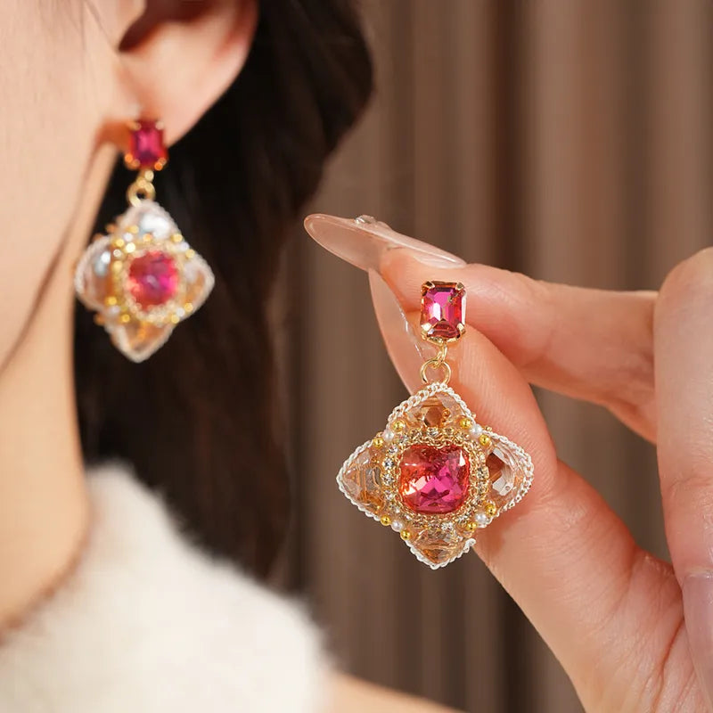 Silver Pearl Stud Earrings Floral Design Vintage French Style Women's Jewelry Simple Feel