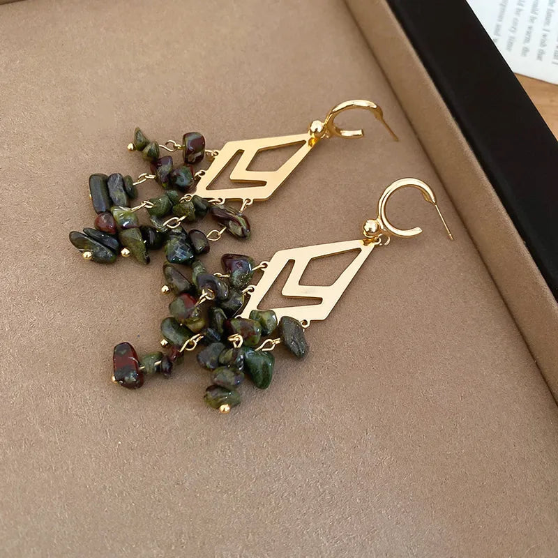 Silver Tassel Earrings Diamond Women's Stylish Pendant Hoop Vintage 925 Sterling Silver Silver Stud Earrings