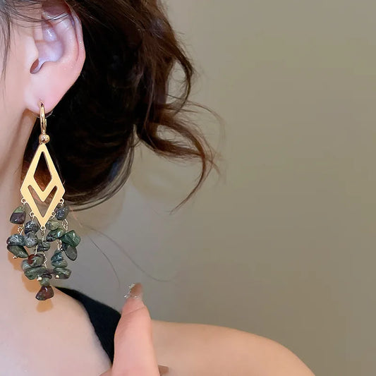 Silver Tassel Earrings Diamond Women's Stylish Pendant Hoop Vintage 925 Sterling Silver Silver Stud Earrings