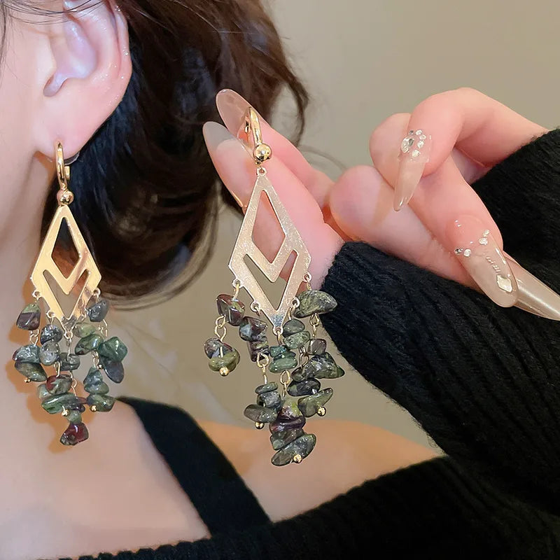 Silver Tassel Earrings Diamond Women's Stylish Pendant Hoop Vintage 925 Sterling Silver Silver Stud Earrings