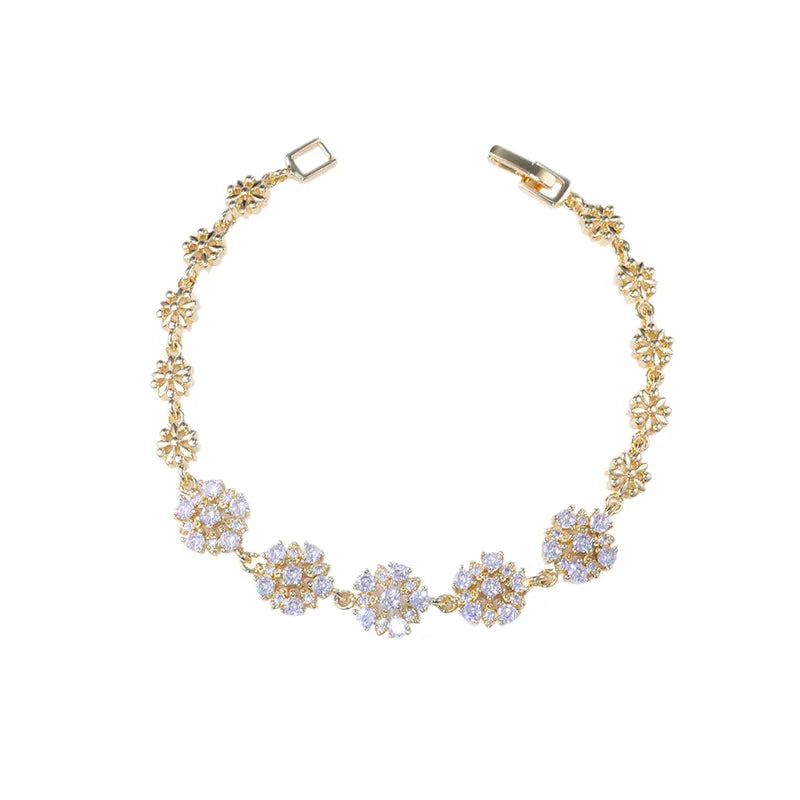 Simple Elegant Gold Plated Snowflake Bracelet Bohemian Style Floral Print Anniversary Celebration Women's Jewelry Accessory