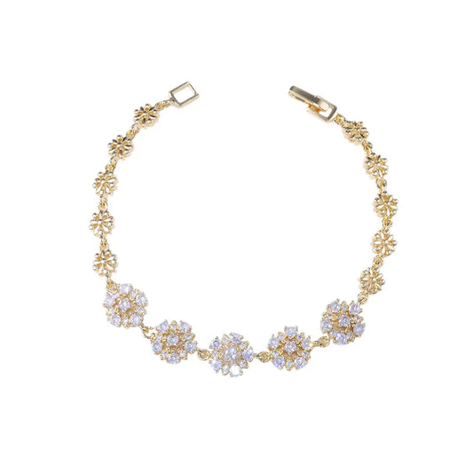 Simple Elegant Gold Plated Snowflake Bracelet Bohemian Style Floral Print Anniversary Celebration Women's Jewelry Accessory
