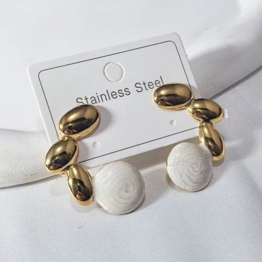 Simple Geometric Metal Feeling Drip Oil Earrings Vacuum Plating Gold Craft Butterfly Cap Stainless Steel Ear Needle For Women